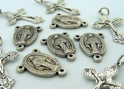 Miraculous Mary Rosary Cross Crucifix Silver Gilded Lot