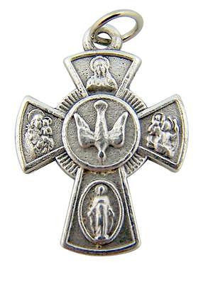 MRT Solid Pewter Four Way Medal Cross Catholic Pendant Italian Made Holy Gift