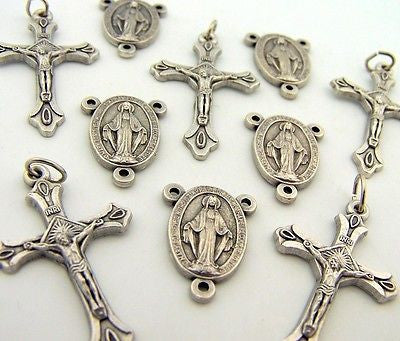 Silver P Crucifix Mary Rosary Center Piece Cross Lot 10