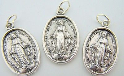 Catholic Medal Charm Pendant Lot3 Siver Plate Miraculous Medal Virgin Mary