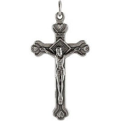 Crucifix Catholic Cross Pendant Sterling Silver Medal  W Jump Ring 1 1/2"