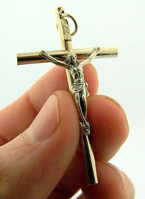 Silver Plate Rosary Charm Crucifix Cross 2" Tall Pendant of Christ