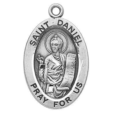 Sterling Silver 7/8" Oval St Daniel Medal with Stainless Steel 20" Chain Boxed