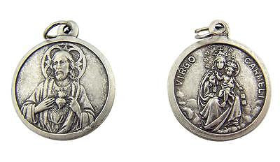 MRT One Sacred Heart  & Our Lady Mount Carmel Silver Plate Medal Pendant Gift 1"