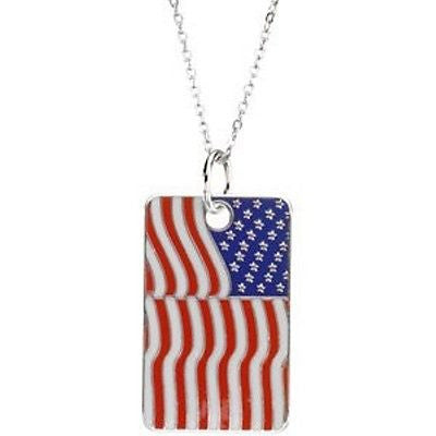 MRT One Nation.. Solid Sterling Silver Patriotic USA Flag Dogtag & Chain 1 1/4"
