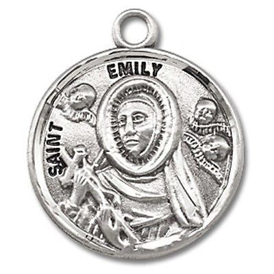 Sterling Silver 7/8" Round Saint St Emily Patron Medal