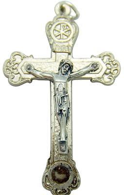 MRT Relic Crucifix w Dirt From The Roman Catacombs Silver Plate Cross Italy 2"