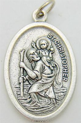 MRT St Christopher Patron Saint Of Travel Silver Plate Medal Pendant 3/4" Italy