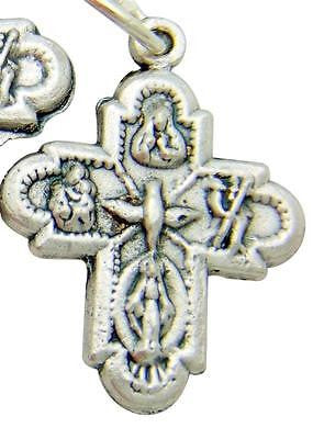 MRT Small Four Way Scapular Medal Cross Silver Plate Protection Pendant .65"