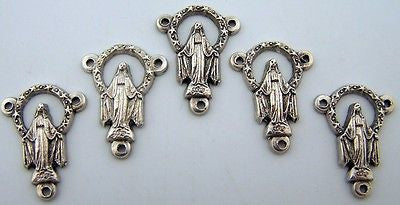 Lot Of 5 Silver Tone Metal  Miraculous Mary Rosary Center Part