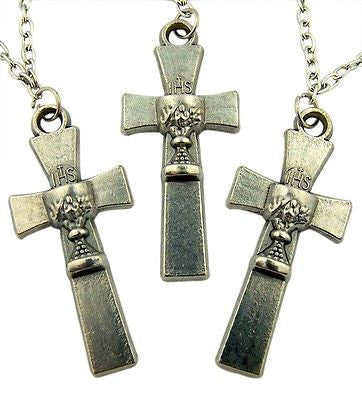 MRT Lot Of 3 First Holy Communion Chalice Cross Pendant Necklace Catholic Gift