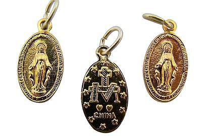 MRT Lot 3 Mini Miraculous Medal Blessed Virgin Mary Pendant Gold Tone Aluminum