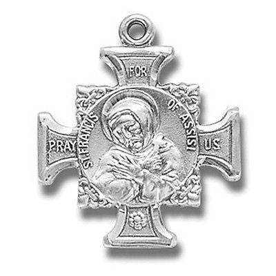 Sterling Silver St Francis/St Anthony Cross Patron Medal w Chain & Boxed from MR