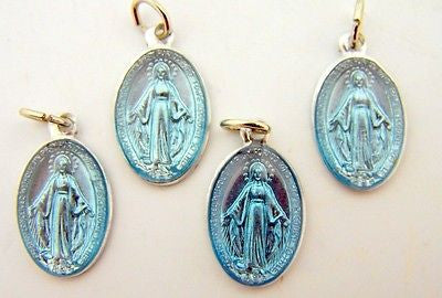 Blue Enameled Petite Miraculous Medal Virgin Mother Mary Religious Pendant LOT 4