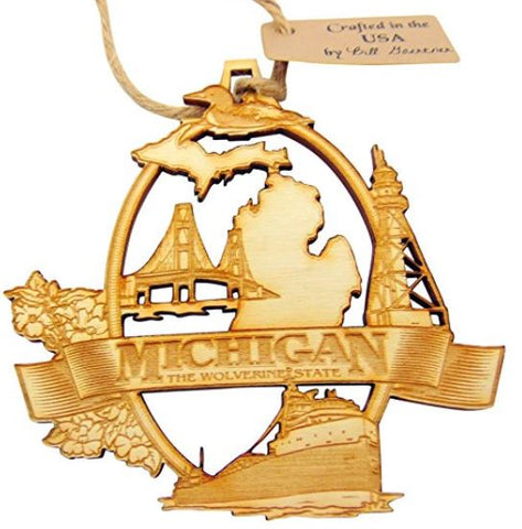 Michigan Wooden Christmas Ornament Boxed Handmade in the USA