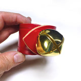 SPECIAL ORDER Sleigh Bells Napkin Ring Set for Christmas Holiday Dinners GOLD Bell and Red Leather USA Made, 12 Sets of 4