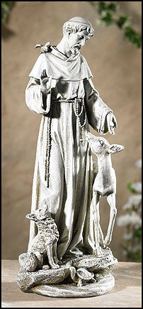 St Francis with Deer Garden Statue Lawn Patio Saint Outdoor Yard Decor 14" H