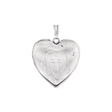 .925 Sterling Silver Heart Womens Locket Pendant Engraved W Cross Gift