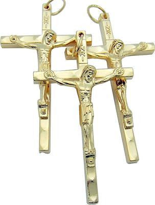 3 Gold Plate Traditional Pectoral Crucifix Pendant Catholic Cross 2" Italian