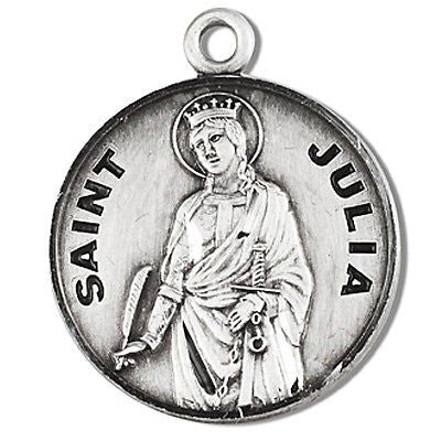 Sterling Silver 7/8" Round  Saint St Julia Patron Medal with Stainless Steel Chain