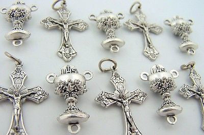 Grape Leaf Crucifix Cross & IHS Chalice Rosary Centerpiece Parts LOT 10