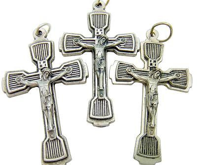 3 Large Silver Plate Metal Ornate Crucifix Catholic Rosary Cross 1.5" Italy