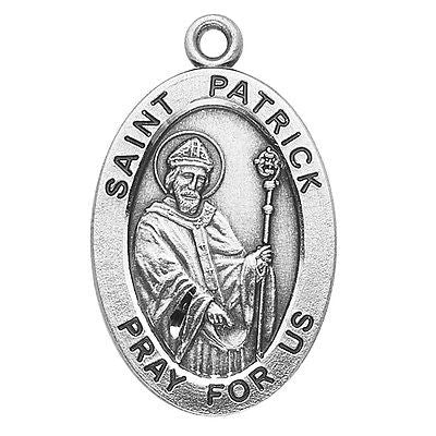 Sterling Silver St Patrick Medal 7/8" Irish Saint w 20" Steel Chain Boxed Gift