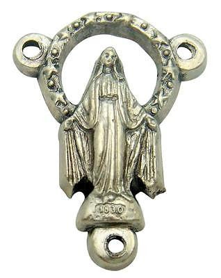 MRT Miraculous Mary Medal Rosary Cut Out Centerpiece Silver Plated Italy 3/4"
