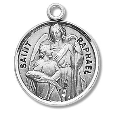 Sterling Silver 7/8" Round Saint St Raphael Patron Medal