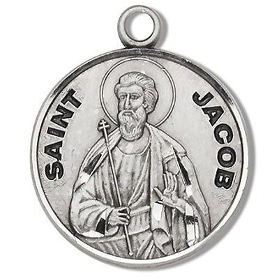 Sterling Silver 7/8" Round  Saint St Jacob Patron Medal with Stainless Steel Chain