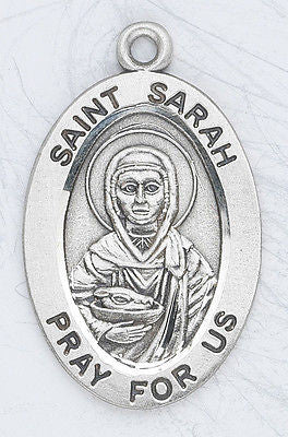 Sterling Silver 7/8" Saint St Sarah Patron Medal w Stainless Steel Chain Boxed