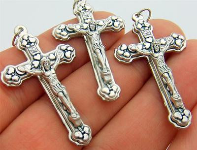 MRT Lot Of 3 Silver Plate Italian Made Crucifix Pendant LARGE Heart Cross Gift