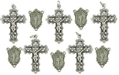 MRT Lot Of 10 Rosary Parts Holy Cross & Miraculous Mary Centerpiece Silver Plate