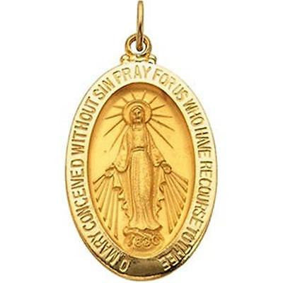 MRT Miraculous Medal 14k Yellow Gold Unique Style Virgin Mary Pendant & Chain