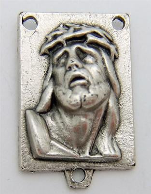 MRT Ecce Homo Face Of Christ Holy Rosary Centerpiece Silver Plate Italian 3/4"