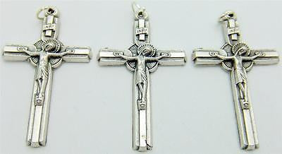 3 Silver Plate Sun Crucifix Pendant Catholic Cross Gift 1 1/2" Italian Made