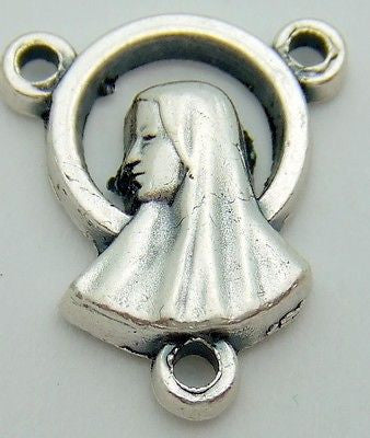 MRT Madonna Profile Holy Rosary Centerpiece Silver Plate Italian Made Gift 1/2"