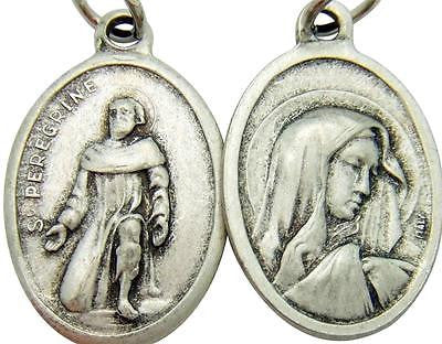 St Peregrine Catholic Cancer Saint Medal Silver Plate Catholic 3/4" Italy