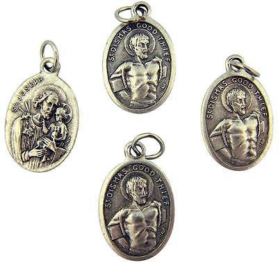 4 Lot St Dismas & Saint Joseph Catholic Holy Medal Silver Plate 3/4" Italy