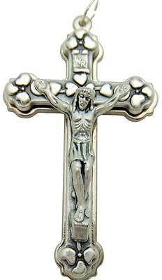 MRT Silver Plate Italian Made Crucifix Pendant Heart Cross Catholic Gift 1 3/4"