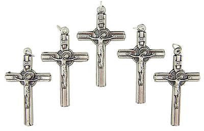 5 Silver Plate Sun Crucifix Pendant Catholic Cross Gift 1 1/2" Italian Made