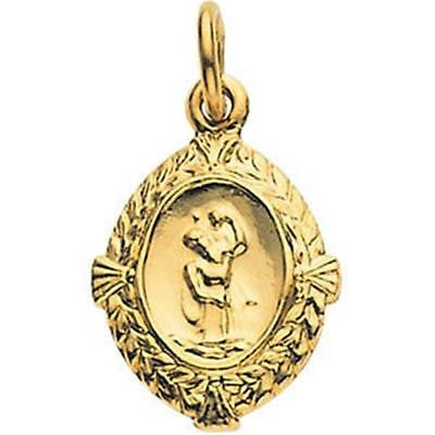 MRT St Christopher Small 14K Yellow Gold Protection Pendant Medal Necklace Gift