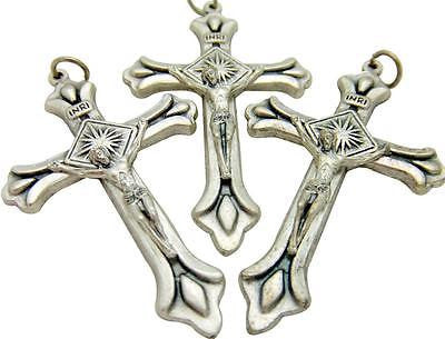 3 Large Silver Plate Sun Crucifix Catholic Holy Rosary Cross 2"  Gift Italy