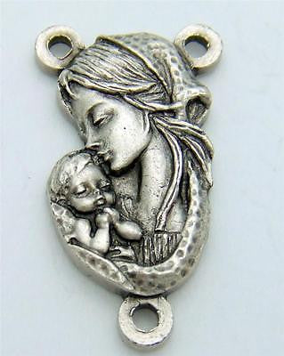 MRT Madonna & Child Vatican Rosary Centerpiece Silver Plate Italian Gift  3/4"