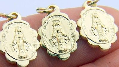 MRT Lot 3 Mini Miraculous Ornate Medal Virgin Mary Pendant Gold Tone Aluminum