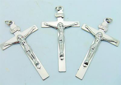 MRT Lot Of 3 Cross LARGE Silver Plate Crucifix Pendant Medal Catholic Gift 2.25"