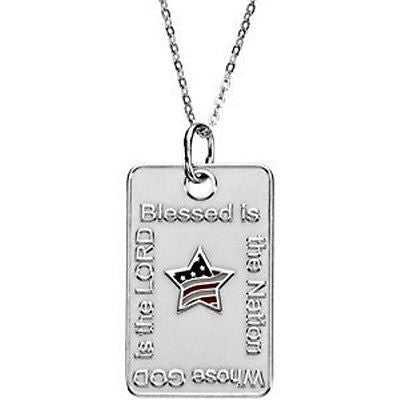 MRT One Nation Solid Sterling Silver USA Blessed Star Dogtag & Chain 1 1/4"