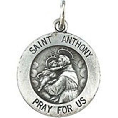 Saint St. Anthony Pray For Us Sterling Silver Medal  3/4" W  S Steel Chain 18"