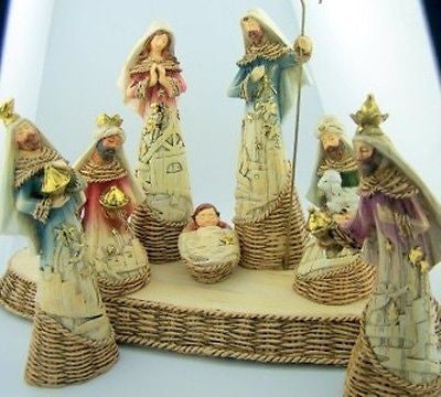 Huge 8 P. Nativity Set Holy Family Mary Joseph Jesus Statue Bethlehem Christmas