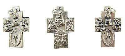 MRT Lot Of 3 Silver Plate Cross Four Way Scapular Medal Pendant Catholic Gift 1"